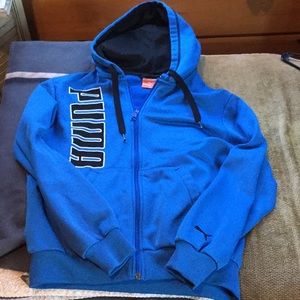 Puma zip up hooded sweat shirt.